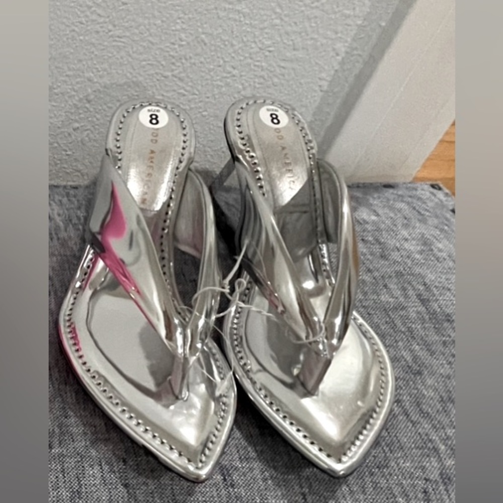 Good American Cinderella Silver Wedge Heel